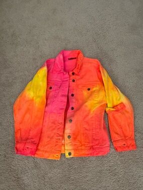 Carmar Neon Tie-Dye Denim Jacket in Pink, Orange & Yellow size Small